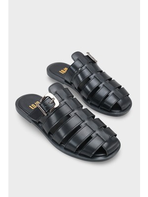 LOJO Kadın Önü Kapalı Yumuşak Bantlı Kemer Detaylı Günlük Terlik Zaira Siyah