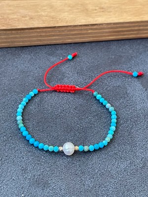 Aida Jewelss 14 Ayar Çift Altın Dorikalı Doğal Firuze Taşlı Gerçek Incili Zarif Altın Bileklik