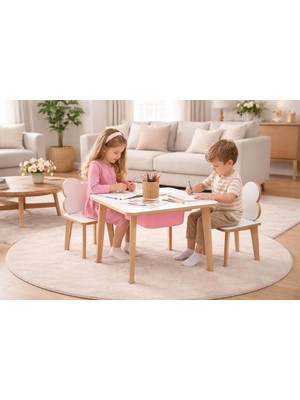 Asrimo Yaz Sil Yüzeyli Çocuk Aktivite Masa Sandalye Takımı - Renkli Çekmeceli / Bulut Sandalye