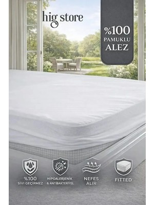 Hig Store Ekomod %100 Pamuklu Sıvı Geçirmez Full Kenar Fitted Yatak Koruyucu Alez Tek-Çift-Battal-Yastık Boy