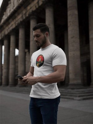 Velmora Fashion Bisiklet Yaka Baskılı Oversize T-Shirt - Beyaz -