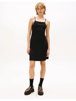 Tommy Hilfiger Tjw Lineer Ince Askılı Kadın Siyah Elbise DW0DW22338BDS