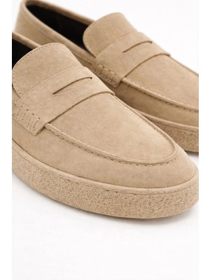 VARNAS Erkek Bej Nubuk Loafer Hakiki Dana Derisi Iç Dış Deri Kauçuk Taban Günlük Casual Ayakkabı – Venedik