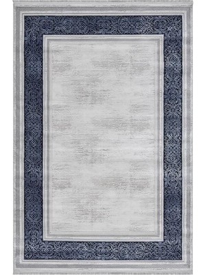 Türkeri Halı Edge Serisi Lacivert Çerçeveli Modern Salon Halısı – Klasik Desenli Akrilik Halı