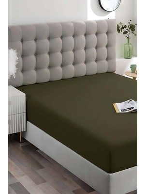 Haki Pamuklu Çift Kişilik Lastikli Çarşaf 160X200