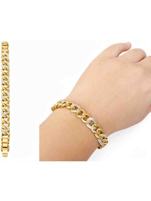 Gülardata Xuping Altın Renk Zirkon Taş Detaylı Gurmet Zincir Paslanmaz Çelik Bileklik