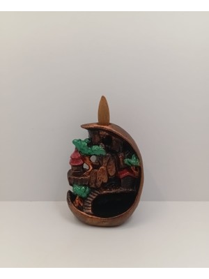 Tedi Sanat Mini Ay Dağ Şelale Geri Akış Tütsülük Buhurdanlık