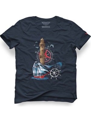 Tarrzzcom Unisex Tasarım Tshirt Deniz Feneri ve Yelkenli