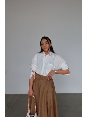 Özge Özgenç Cep Kısmı Nakışlı Oversize Gömlek