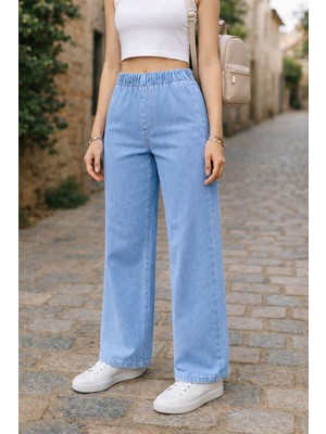 Cedy Denim Cedy Denım- Likralı Kumaş  Cepsiz Beli Lastikli Palazzo Pantolon  C640