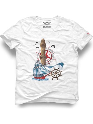 Tarrzzcom Unisex Tasarım Tshirt Deniz Feneri ve Yelkenli