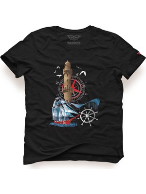Tarrzzcom Unisex Tasarım Tshirt Deniz Feneri ve Yelkenli