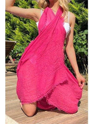 Dip Moda Kadın Fuşya Müslin Kumaş Şal Pareo DPMHT02
