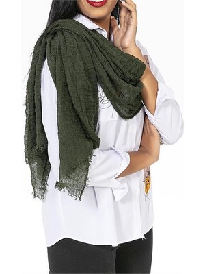 Dip Moda Kadın Haki Müslin Kumaş Şal Pareo DPMHT02