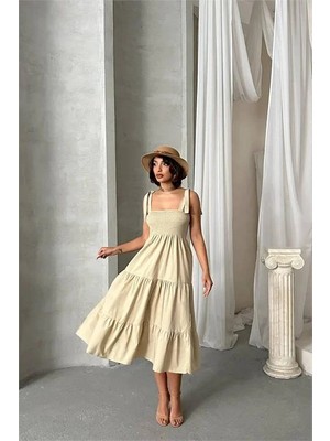 Dip Moda Dipmoda Kadın Askılı Poplin Kumaş Yazlık Elbise DPG091