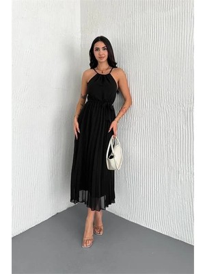 Dip Moda Dipmoda Kadın Kuşaklı Midi Boy Askılı Şifon Elbise DPK4207