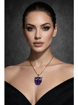 Solare Accessories Ametist Doğal Taş Kaplan Figürlü Kolye – Enerji ve Denge Taşı Kolyesi
