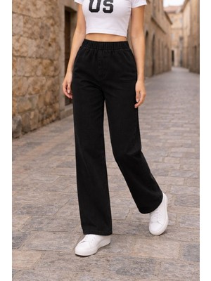 Cedy Denim Cedy Denım- Likralı Kumaş  Cepsiz Beli Lastikli Palazzo Pantolon  C640