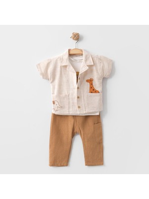 Aslan Figürlü 3lü Takım  - Camel - 9 - 12 Ay Camel