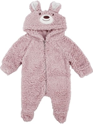 by BebekOdam Unisex Pembe Ayı Nakışlı Kapşonlu Peluş Tulum - 1016552