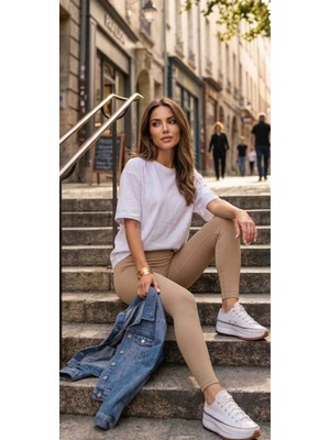 Modelist Yüksek Bel Şardonlu Fitilli Tayt