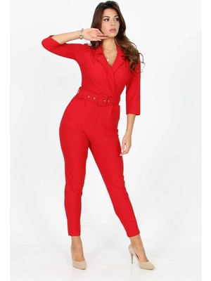 Dip Moda Dipmoda Kadın Kemerli Yeni Sezon Likralı Örme Tulum SHNZ07