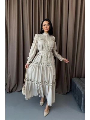 Dip Moda Dipmoda Kadın Uzun Dantel Detaylı Tasarım Elbise DPMS42110