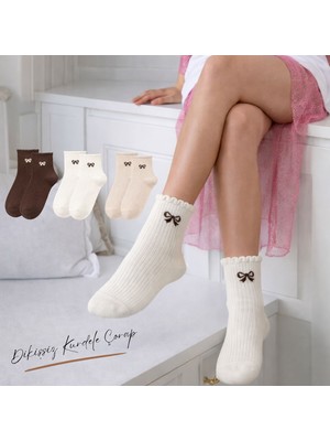 Kral Socks 3 Çift Kadın Pamuklu Kurdele Desenli Dikişsiz Patik Çorap