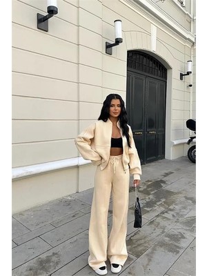 Dip Moda Kadın Kışlık Alt Üst Eşofman Takımı DPNB0022 - Bej