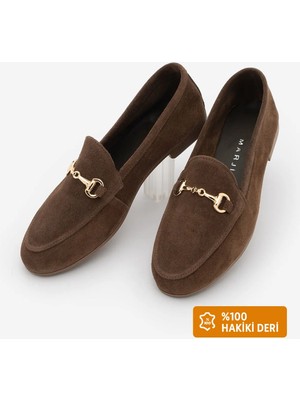 Marjin Kadın Hakiki Deri Acı Kahve Zincirli Loafer Günlük Ayakkabı Tanle Kahve Süet