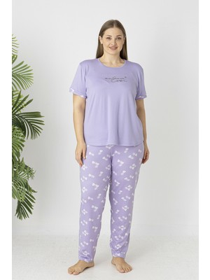 Estiva Kadın Yaprak Alt Desenli Kısa Kollu Soft Battal Pijama Takımı