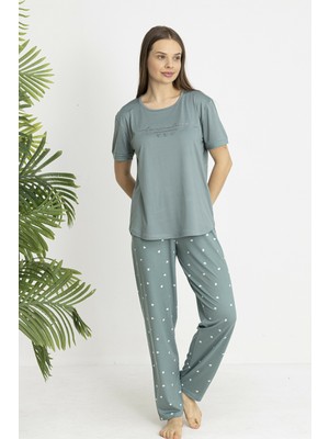 Estiva Kadın Kalp Alt Desenli Kısa Kollu Soft Pijama Takımı