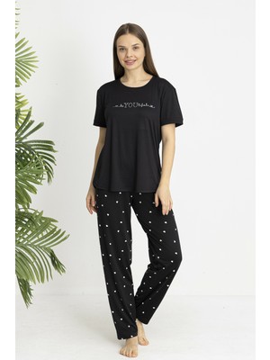 Estiva Kadın Kalp Alt Desenli Kısa Kollu Soft Pijama Takımı