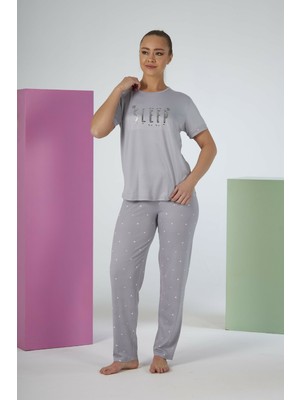Estiva Kadın Puantiye Alt Desenli Kısa Kollu Soft Pijama Takımı