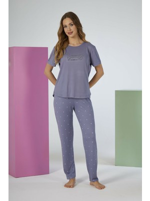 Estiva Kadın Puantiye Alt Desenli Kısa Kollu Soft Pijama Takımı