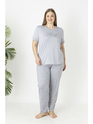 Estiva Kadın Puantiye Alt Desenli Kısa Kollu Soft Battal Pijama Takımı