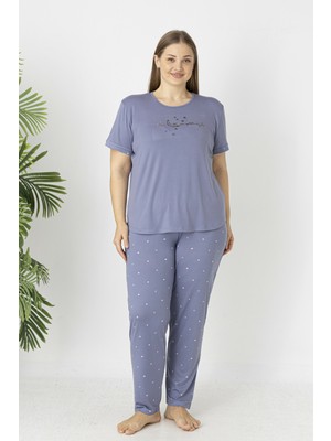 Estiva Kadın Puantiye Alt Desenli Kısa Kollu Soft Battal Pijama Takımı