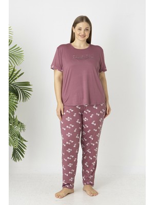 Estiva Kadın Yaprak Alt Desenli Kısa Kollu Soft Battal Pijama Takımı