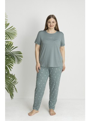 Estiva Kadın Kalp Alt Desenli Kısa Kollu Soft Battal Pijama Takımı