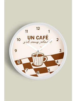 JHAAR Modern Yazılı Tasarım - '' Un Cafê '' Mutfak Duvar Saati - 25CM - Önü Camlı Beyaz Kasa