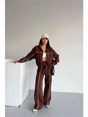 Dip Moda Kadın Şeritli 3 Iplik Içi Polarlı Eşofman Takımı DPG121