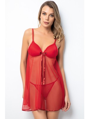 Miorre Kırmızı Tül Babydoll Takım Kadın %82 Polyamid %18 Elastan Zarif Tasarım