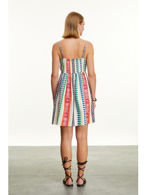 Etnik Desenli A Form Mini Elbise