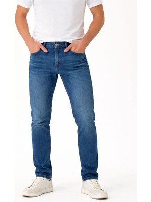 Connemara  Erkek Slim Fit Paça Detaylı Açık ve Katlı Kullanım Şekli Esnek Kot Pantolon  Mavi