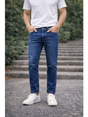 Connemara Erkek Slim Fit Lacivert Kot Pantolon – Paça Katlamalı, Doğal Yıkama