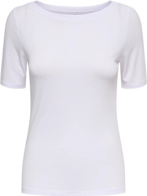 Only Kadın Kayık Yaka Beyaz T-Shirt - 15367559