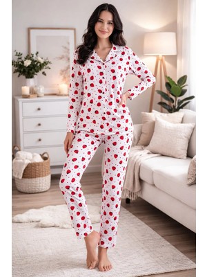 Pemilo Kadın 7113 Yakalı Düğmeli Uzun Kol Pijama Takımı