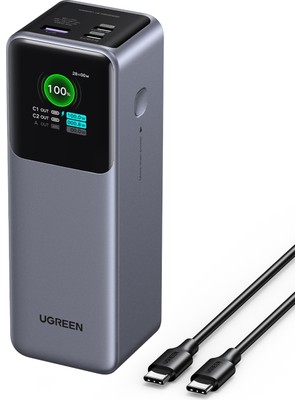 Ugreen Nexode 25.0000 Mah 200W Akıllı Ekranlı Taşınabilir Hızlı Şarj Powerbank, 3 Cihaz Desteği, 35525B