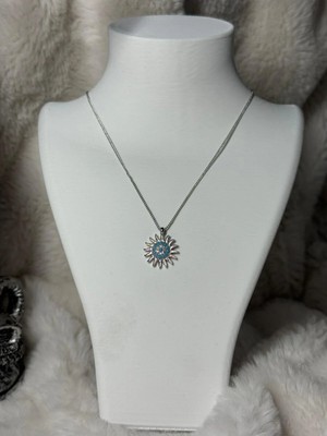 Turkuaz Taşlı Güneş Tasarım Çelik Kolye – Zarif ve Şık Kadın Kolyesi