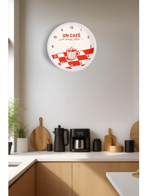 JHAAR Modern Yazılı Tasarım - '' Un Cafê '' Mutfak Duvar Saati - 25CM - Önü Camlı Beyaz Kasa